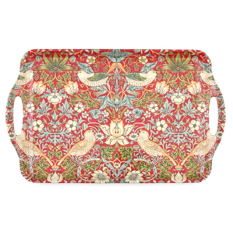 Pimpernel Morris & Co Strawberry Thief Red Melamine Tray with Handles - Elegant Serving Tray for Tea Parties, Decorative Table Display - Stylish Kitchen & Dining Organization, Ideal Gift for Her - Image 1